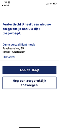 Nieuwe zorgpraktijk toegevoegd Uw Zorg online app