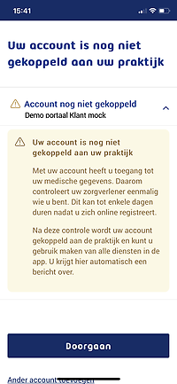 Uw account is nog niet gekoppeld melding Uw Zorg online app