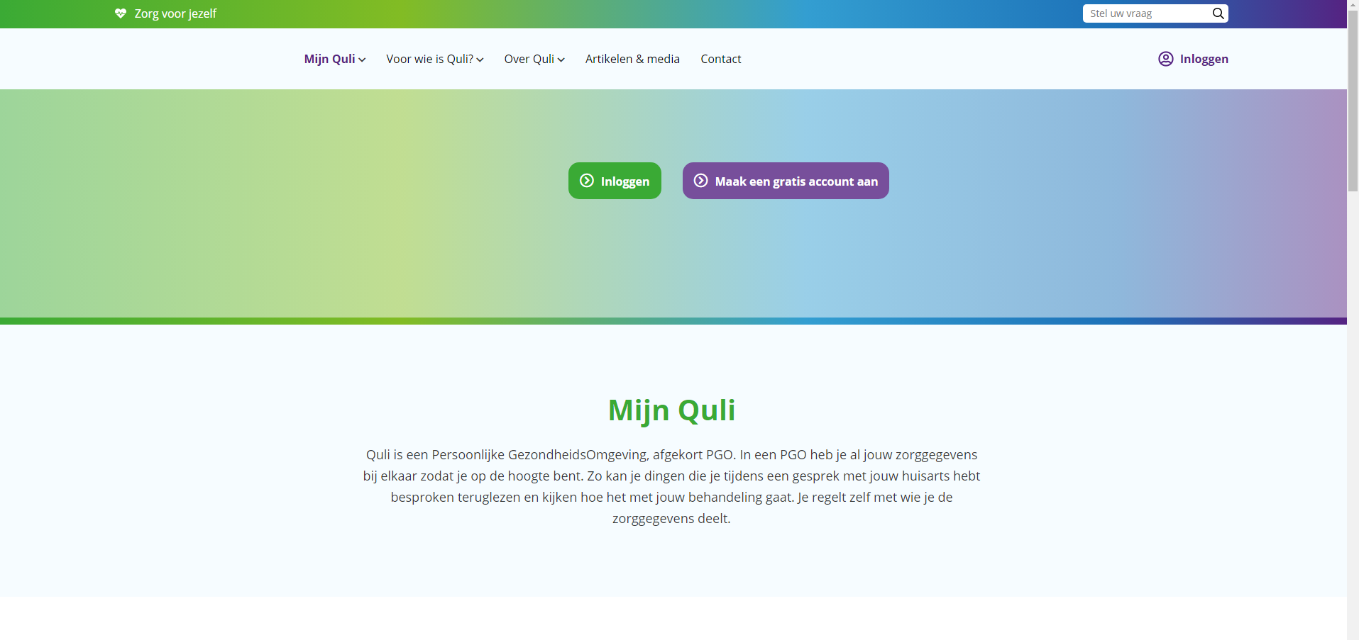 Startpagina Quli webpagina