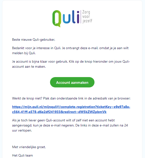 E-mail Quli account aanmaken