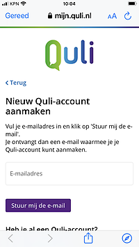 Nieuw account aanmaken app Quli