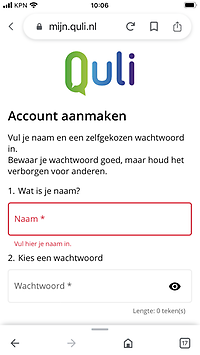 Naam en wachtwoord Quli app