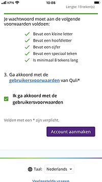 Account aanmaken Quli app